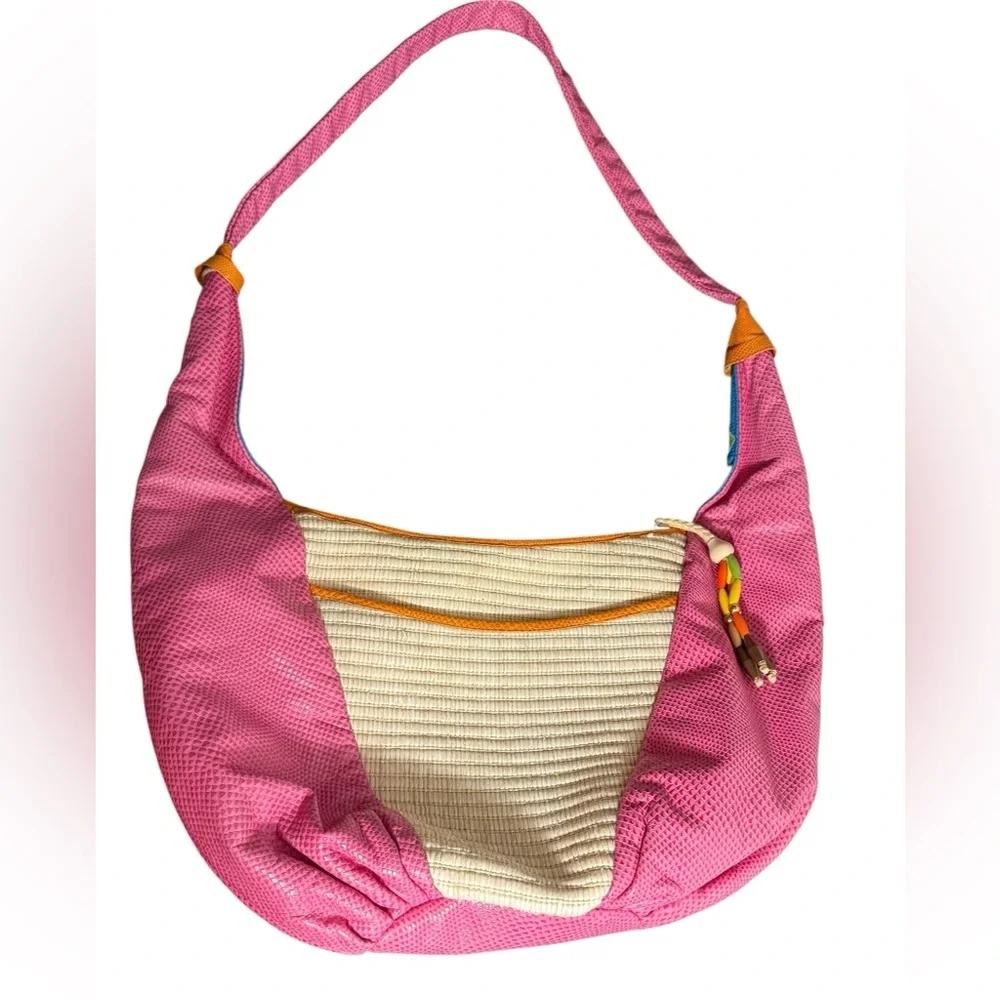 Sharif vintage pink green yellow orange cream leather woven western hobo bag